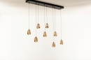 Foto 15008-5: Hanglamp met acht glazen in amberkleur op verschillende hoogtes