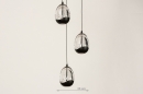 Foto 15115-1: Hanglamp met ronde plafondplaat en drie eivormige glazen