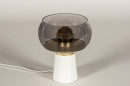 Foto 15153-6: Witte tafellamp met messing en rookglas