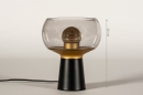 Foto 15154-2: Zwarte tafellamp met messing en rookglas