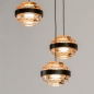 Foto 15210-4: Zwarte hanglamp met drie amberkleurige glazen die trapsgewijs naar beneden hangen