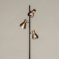 Foto 15224-3: Zwarte staande lamp met drie donkere rookglazen en gouden details