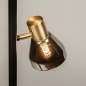 Foto 15224-8: Zwarte staande lamp met drie donkere rookglazen en gouden details