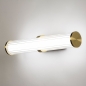 Foto 15229-4 schuinaanzicht: Art deco wandlamp met koker van geribbeld glas en messing details 
