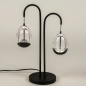 Foto 15238-3: Hotel chique tafellamp in het zwart met twee hangende glazen, met dimmer aan het snoer