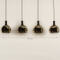 Foto 15248-1: Zwarte hanglamp met vier bollen van goud glas