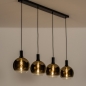 Foto 15248-2: Zwarte hanglamp met vier bollen van goud glas