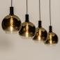 Foto 15248-3: Zwarte hanglamp met vier bollen van goud glas
