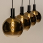 Foto 15248-5: Zwarte hanglamp met vier bollen van goud glas