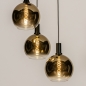 Foto 15249-4: Zwarte hanglamp met drie bollen van spiegelend goud glas