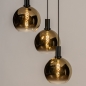 Foto 15249-5: Zwarte hanglamp met drie bollen van spiegelend goud glas