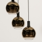 Foto 15249-7: Zwarte hanglamp met drie bollen van spiegelend goud glas