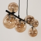 Foto 15253-11: Langwerpige hanglamp in het zwart met negen bollen van glas in amber kleur