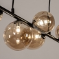 Foto 15253-13: Langwerpige hanglamp in het zwart met negen bollen van glas in amber kleur