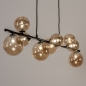 Foto 15253-3: Langwerpige hanglamp in het zwart met negen bollen van glas in amber kleur
