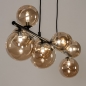 Foto 15253-4: Langwerpige hanglamp in het zwart met negen bollen van glas in amber kleur