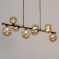 Foto 15253-7: Langwerpige hanglamp in het zwart met negen bollen van glas in amber kleur