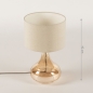 Foto 15301-1 maatindicatie: Vaaslamp van amberkleurig glas met een beige linnen kap 