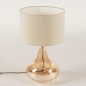 Foto 15301-4 vooraanzicht: Vaaslamp van amberkleurig glas met een beige linnen kap 