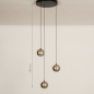 Foto 15302-1 maatindicatie: Moderne hanglamp met drie bollen van metaal in messing/goud 