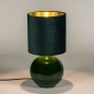 Foto 15341-3: Grüne Tischlampe mit Kugel als Sockel und grünem Samtschirm mit goldener Innenseite