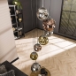 Foto 15379-2: Vide hanglamp met zeven glazen bollen met organische vormen in goud, koper en chroom