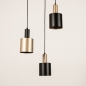 Foto 15409-6 vooraanzicht: Hanglamp met drie kokers van metaal in zwart met goud