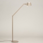 Foto 15425-2 zijaanzicht: Beige vloerlamp met knikarm, gouden binnenkant en schakelaar op het armatuur