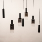 Foto 15461-6 schuinaanzicht: Grote hanglamp zwart met drie GU10 koker hanglampen en vier rookglazen