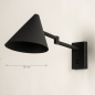 Foto 15527-1 maatindicatie: Zwarte wandlamp in Scandinavische stijl met knikarm en schakelaar op wandplaat