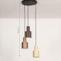 Foto 15537-1 maatindicatie: Ronde hanglamp met drie metalen kokers in beige, taupe en bruin 