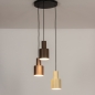 Foto 15537-2 vooraanzicht: Ronde hanglamp met drie metalen kokers in beige, taupe en bruin 