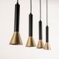 Foto 15565-22 schuinaanzicht: Zwarte hanglamp met vier kokers van metaal in zwart met goud GU10