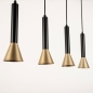 Foto 15565-24 schuinaanzicht: Zwarte hanglamp met vier kokers van metaal in zwart met goud GU10