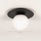 Foto 15578-1 maatindicatie: Art-deco plafondlamp in zwart met witte bol van glas 