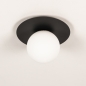 Foto 15578-5 onderaanzicht: Art-deco plafondlamp in zwart met witte bol van glas 