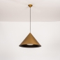 Foto 15618-3: Grote ronde hanglamp van metaal in brons met zwart met conische kap van metaal 