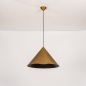 Foto 15618-4: Grote ronde hanglamp van metaal in brons met zwart met conische kap van metaal 