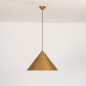 Foto 15618-5: Grote ronde hanglamp van metaal in brons met zwart met conische kap van metaal 