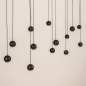 Foto 15699-9: Grote zwarte design hanglamp met 13 bolletjes met dimbare led verlichting en ovale plafondplaat