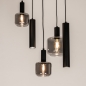 Foto 15736-4: Hotel chique hanglamp zwart met rookglas en GU10 kokers