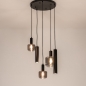 Foto 15736-6: Hotel chique hanglamp zwart met rookglas en GU10 kokers