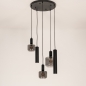 Foto 15736-7: Hotel chique hanglamp zwart met rookglas en GU10 kokers