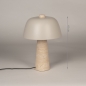 Foto 15746-1: Travertin tafellamp paddenstoel in beige met kap in warm grijs