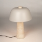 Foto 15746-2: Travertin tafellamp paddenstoel in beige met kap in warm grijs