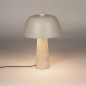 Foto 15746-4: Travertin tafellamp paddenstoel in beige met kap in warm grijs