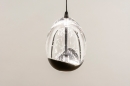 Foto 15752-9: Ovale hanglamp met acht glazen in helder glas