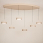 Foto 15805-7: Grote beige 6-lichts hanglamp met ovale plafondplaat, dimbare led verlichting en verstelbare hoogte