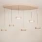 Foto 15805-8: Grote beige 6-lichts hanglamp met ovale plafondplaat, dimbare led verlichting en verstelbare hoogte