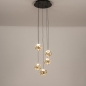 Foto 15819-2: Hanglamp met organisch gevormde amberkleurige bollen – Perfect voor ronde tafels en sfeervolle ruimtes